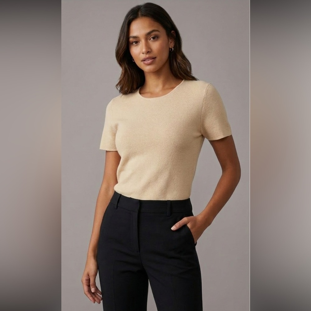 Eileen Fisher Italian Yarn Knit Viscose Top Size S Beige Cream Excellent